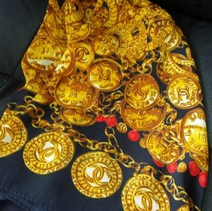 Authentic Chanel CC Silk Scarf Wrap CC Coins